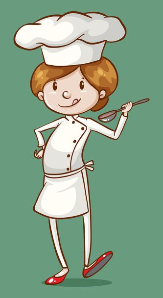 Vrouwelijke chef-kok proeven van voedsel in lepel - Vector, afbeelding