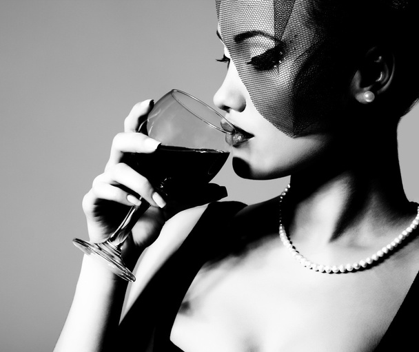 young woman with wine glass - Foto, Imagem