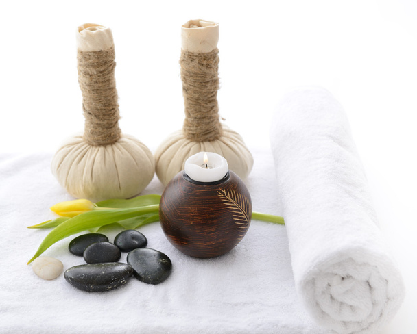 herbal balls, candlestick, tulip, stones - Фото, зображення