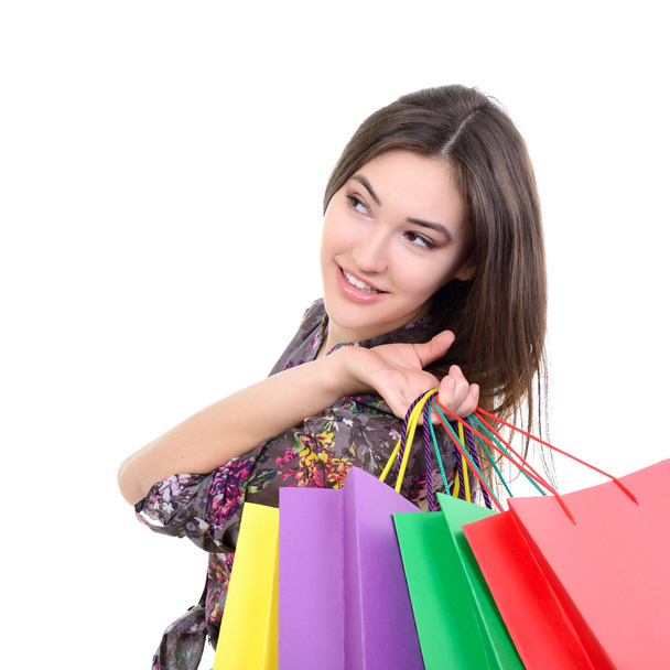 shopaholic menina com sacos de compras
 - Foto, Imagem
