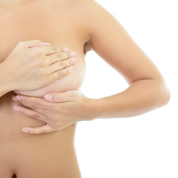Woman  examining her breast of mastopathy - Zdjęcie, obraz