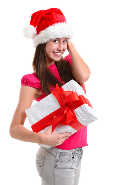 Christmas girl with present box - Фото, зображення