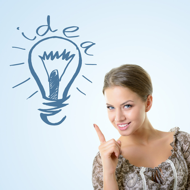 woman pointing  at idea sign - Photo, Image
