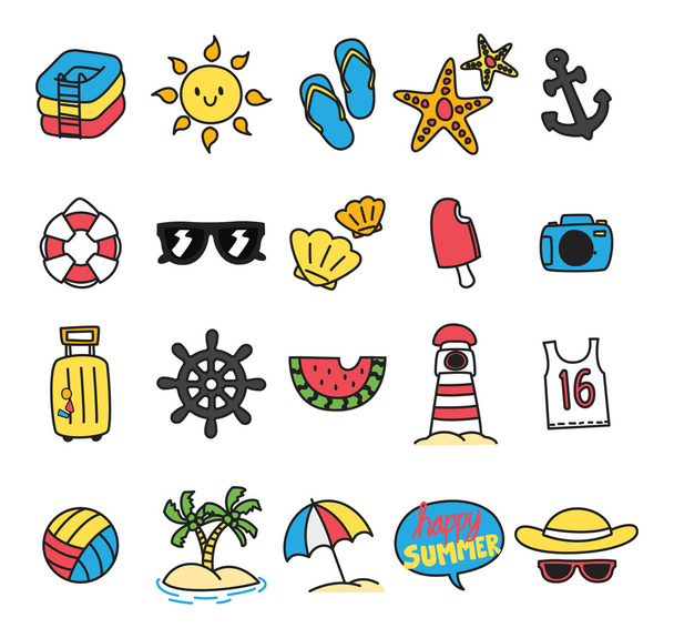 summer vacation icons set - Vektori, kuva