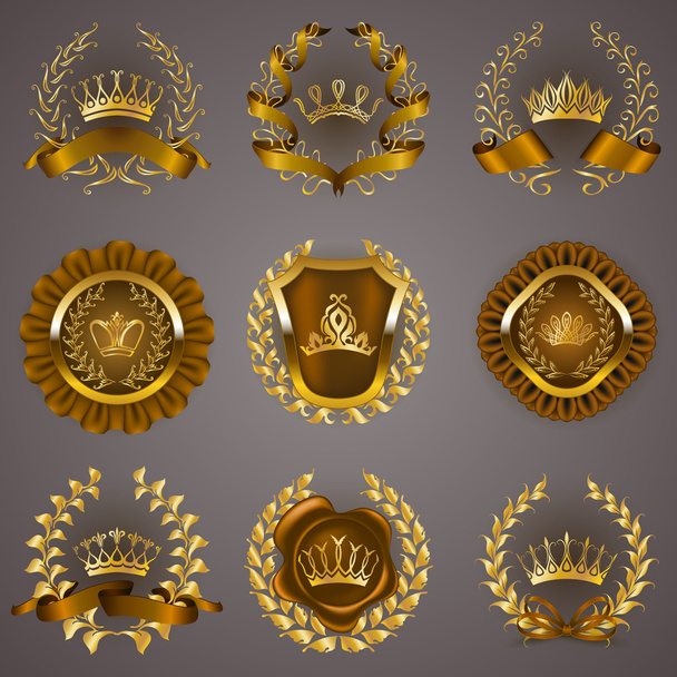 Luxury gold labels with laurel wreath - Vektor, kép