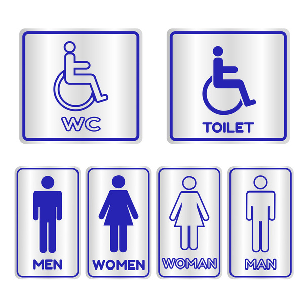 Синій квадратний туалет Набір знаків з текстом
 - Фото, зображення
