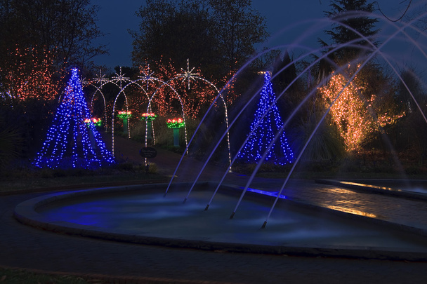Vánoční osvětlení na vodní fontány - Fotografie, Obrázek