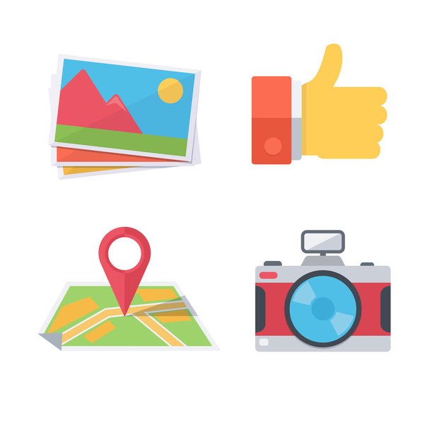 Pictures, camera, thumbs up, map.  - Vector, Image