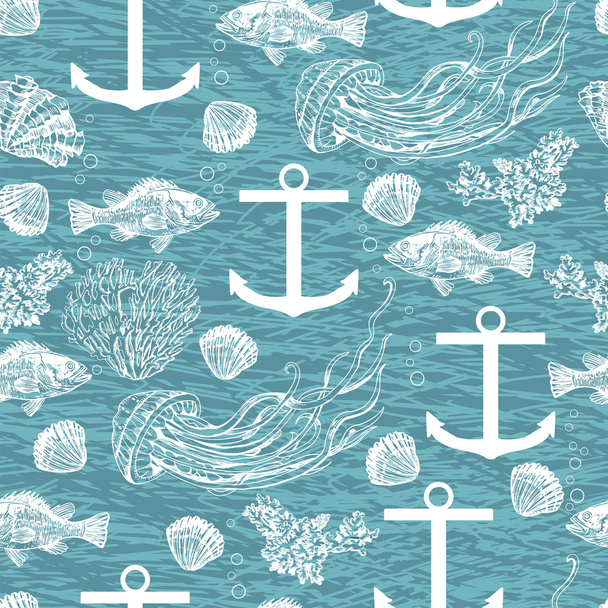 Maritime hand drawn pattern. - Vector, afbeelding