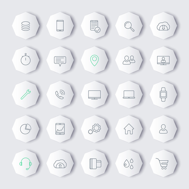 25 business, commerce, line octagon icons - ベクター画像