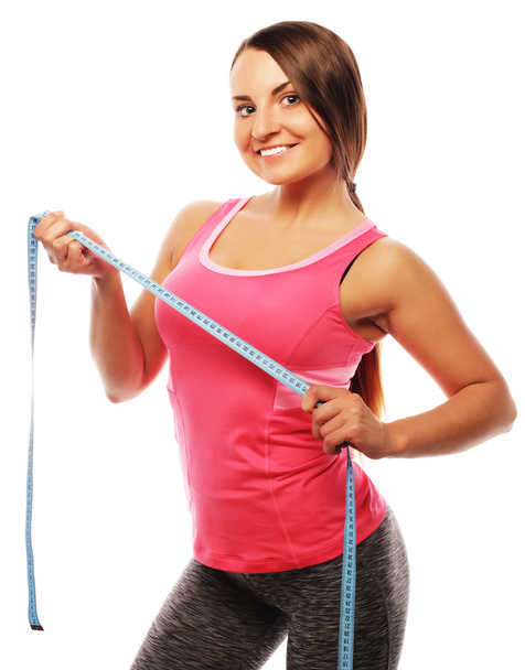 Woman measuring her waistline . Perfect Slim Body - Foto, immagini
