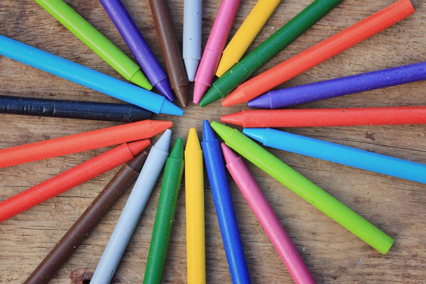  Wax crayons on wood vintage - Photo, Image