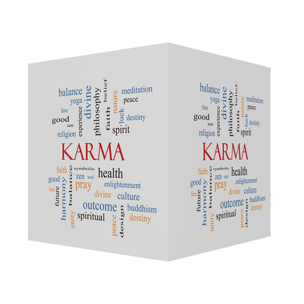 Karma 3D-kubus Word Cloud Concept  - Foto, afbeelding