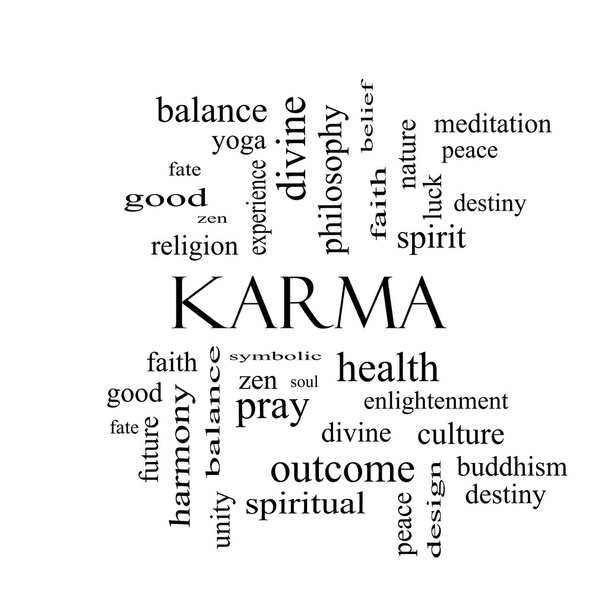 Karma Word Cloud Concept en noir et blanc
 - Photo, image