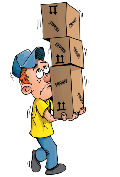 Мультфильм доставка человек с пачкой коробок
 - Вектор,изображение