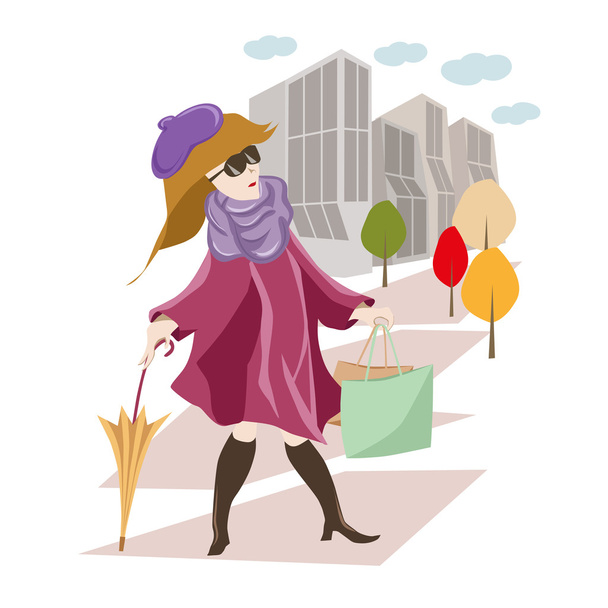 A slender woman in fashionable coat for autumn city street - Vetor, Imagem