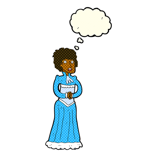 κινουμένων σχεδίων συγκλόνισε victorian γυναίκα με φούσκα σκέψης - Διάνυσμα, εικόνα