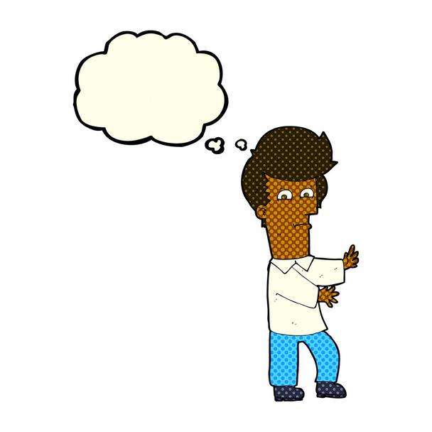 rajzfilm férfi gesztikulál vadul gondolat buborék - Vektor, kép