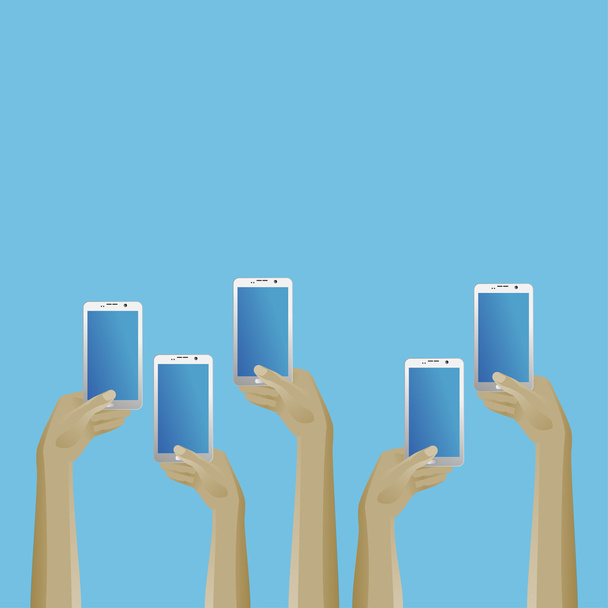 Icono de manos arriba con teléfonos móviles
 - Vector, Imagen