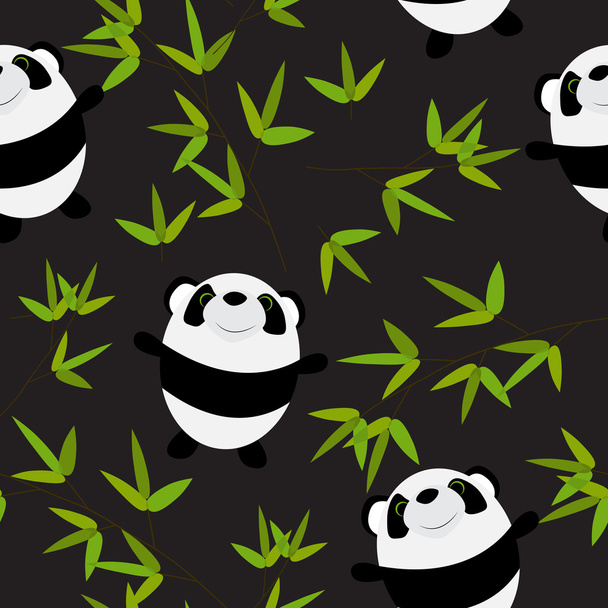 竹とかわいい小さなパンダの葉のシームレスなパターン - ベクター画像
