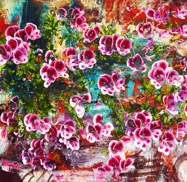 Flores púrpuras, pintura al óleo abstracta sobre lienzo
 - Foto, imagen