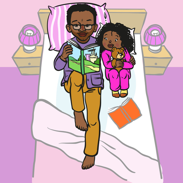 Divertente cartone animato padre lettura del libro per il suo bambino. vettore illustrativo
 - Vettoriali, immagini