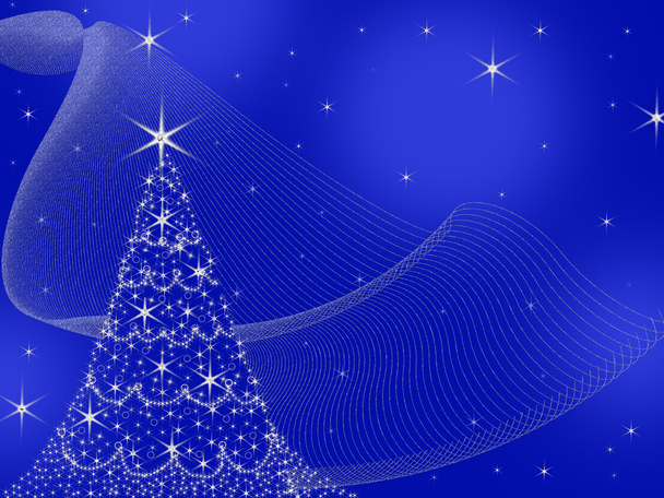 Illustration d'arbre de Noël bleu avec des étoiles
 - Photo, image
