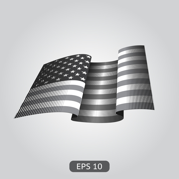 Waving American flag. Black-and-white engraving vintage style - Vector, Image