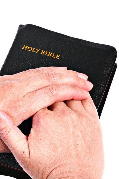 Senior Hands over Bible - Photo, Image