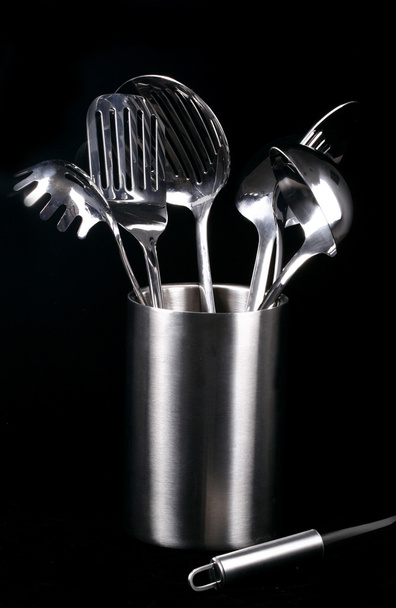 Kitchen utensiles on black - Photo, Image
