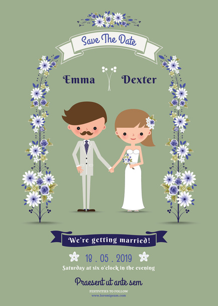 Casal de desenhos animados rústico cartão de casamento
 - Vetor, Imagem