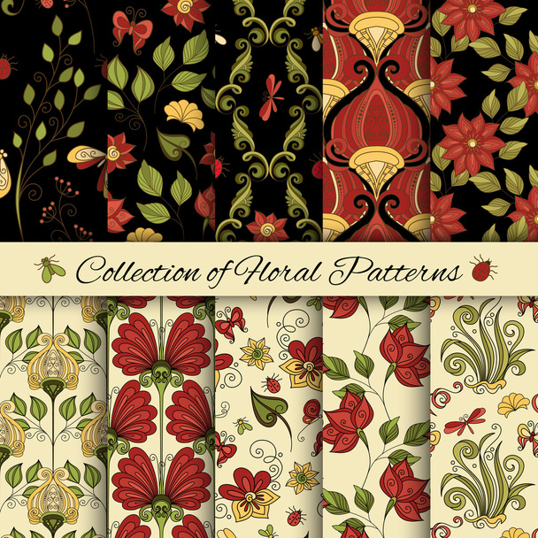 Set of Seamless Floral Patterns - Wektor, obraz