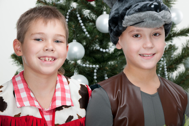 Двоє хлопчиків на різдвяній маскарадній кулі
 - Фото, зображення