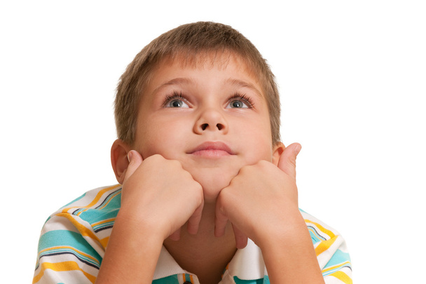 Thoughtful kid with great eyelashes - Фото, изображение