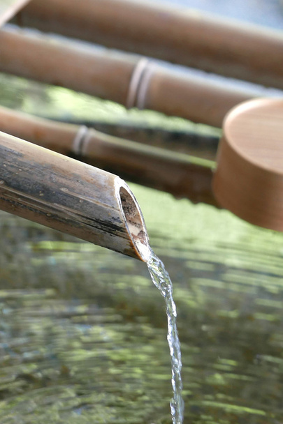 Agua que fluye del bambú en el jardín zen
 - Foto, imagen