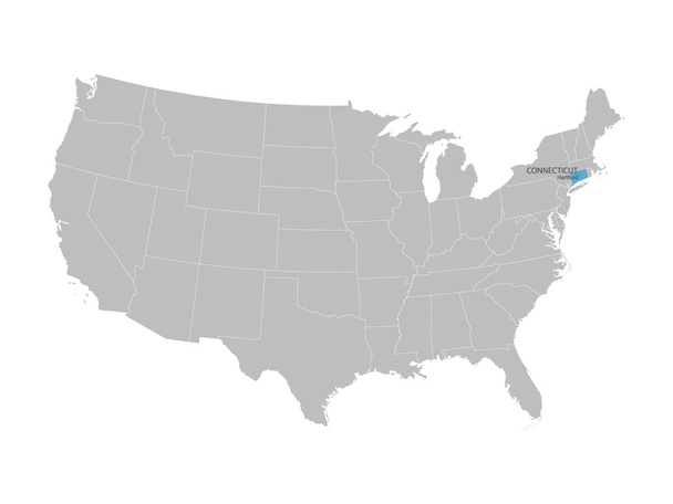 Vektorová mapa Spojených států s uvedením Connecticut - Vektor, obrázek