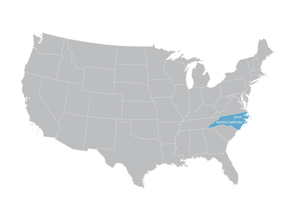 Vector mapie Stanów Zjednoczonych ze wskazaniem stanu Północna Karolina - Wektor, obraz