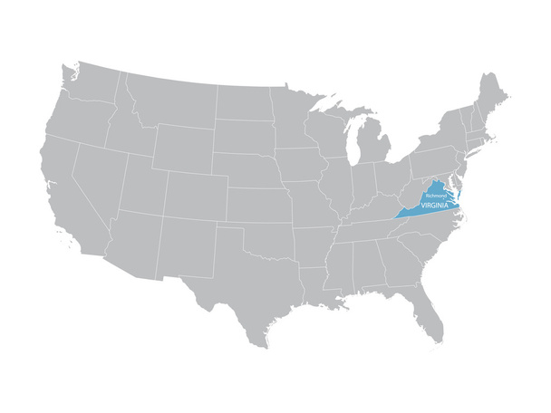 Mapa vectorial de Estados Unidos con indicación de Virginia
 - Vector, Imagen