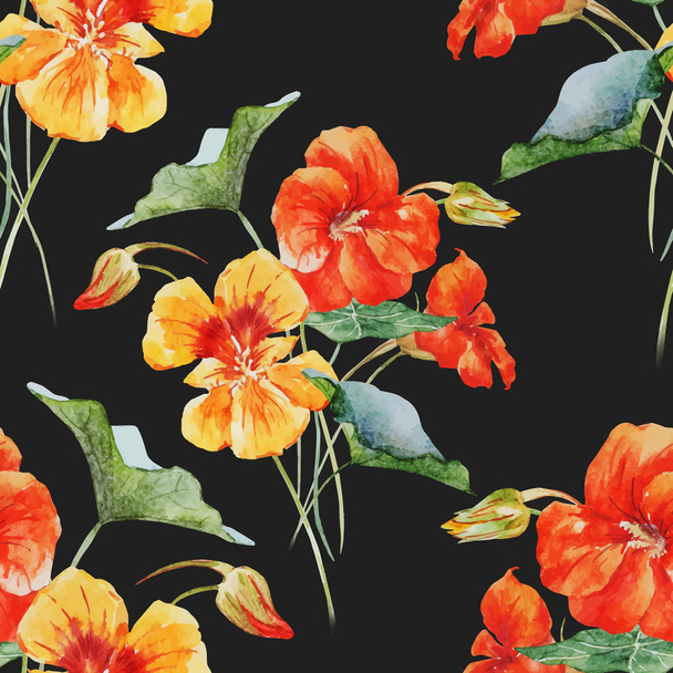 Watercolor nasturtium flower pattern - Wektor, obraz