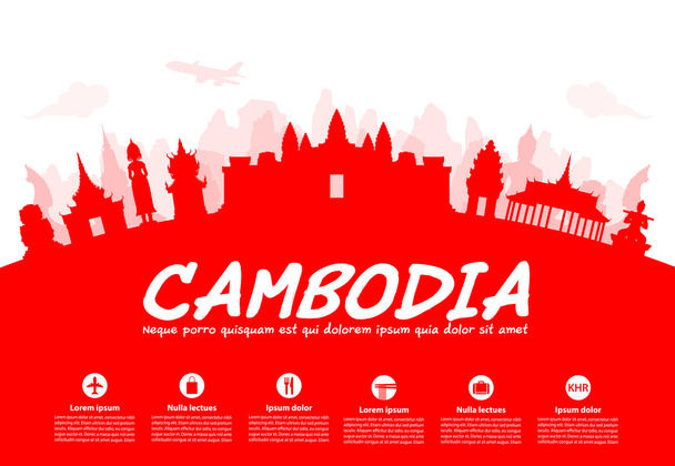 όμορφα αξιοθέατα ταξίδι Καμπότζη. - Διάνυσμα, εικόνα