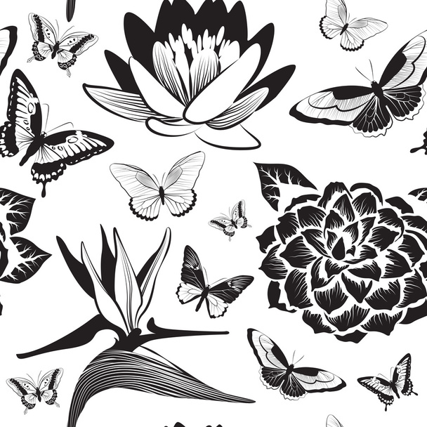 Seamless pattern with flofers and butterflies - Vector, Image