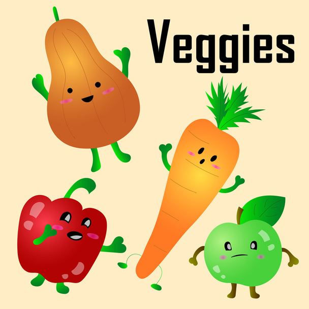 Cartoon Vector Illustration of Funny Vegetables - Vector, Image