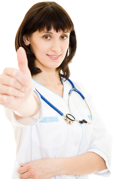 Successful woman doctor with stethoscope on white background. - Фото, зображення