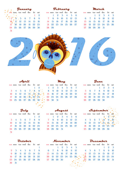 2016 kalender met foto monkey - symbool van jaar - Vector, afbeelding