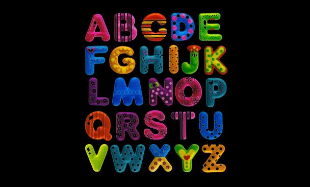  English alphabet isolated on black  background - Foto, Imagem