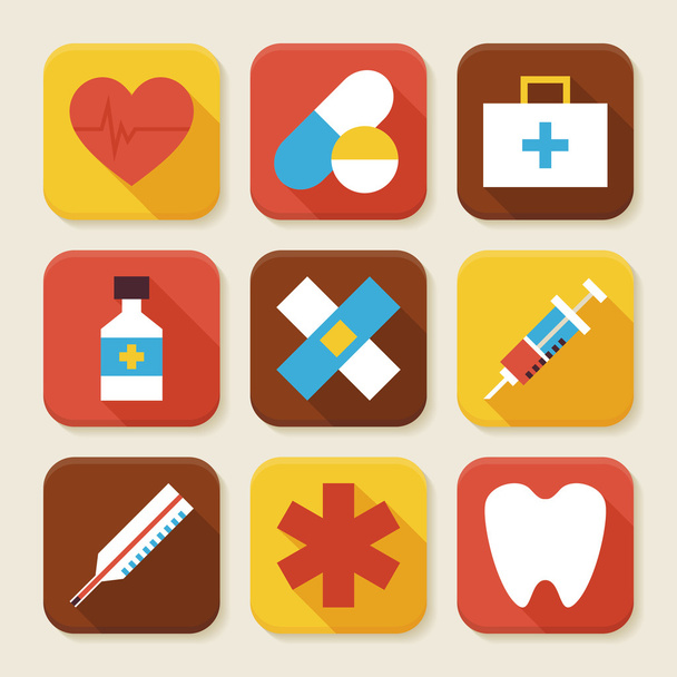 Ensemble d'icônes d'application carré plat de santé et de médecine
 - Vecteur, image