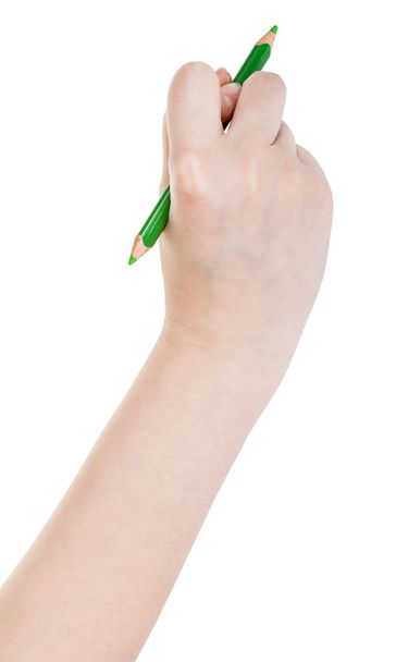 ahşap yeşil kalem üzerinde beyaz izole tarafından el çizer - Fotoğraf, Görsel