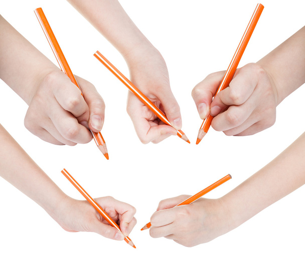 набор рук рисовать оранжевым карандашом изолированы
 - Фото, изображение
