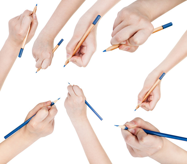 jeu de mains dessiner au crayon bleu isolé
 - Photo, image