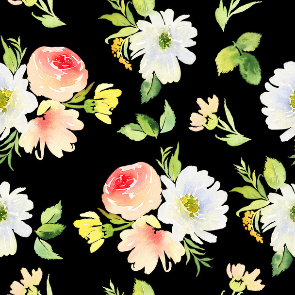 Seamless pattern with flowers watercolor. Gentle colors. Female  - Foto, Imagen